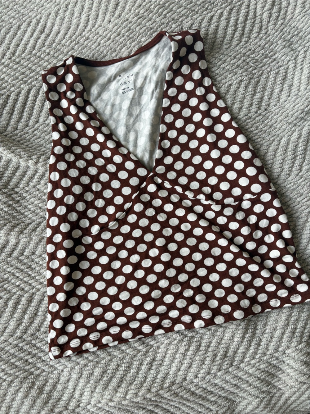 a new day Brown Polka Dot Sleeveless V-Neck Top